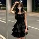 2024 Summer New French Sweet Girl Black Sling Dress Feeling Elegant Base Beautiful Black Dress