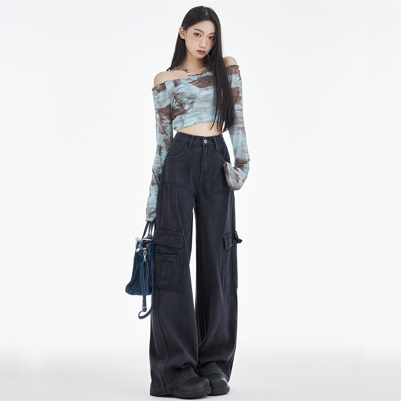 Trendy Cool Workwear Pants for Women, Loose Fit, 2026 Spring/Summer New Design, High-Waisted, Slimming Wide-Leg Denim Casual Pants