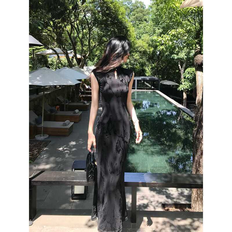 新中式旗袍改良年轻款少女高级感修身显瘦气质黑色无袖连衣裙女夏|undefined