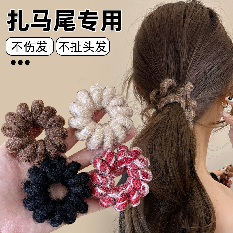 扎马尾专用毛绒电话线发圈女秋冬高弹力头绳发绳无痕不伤发橡皮筋