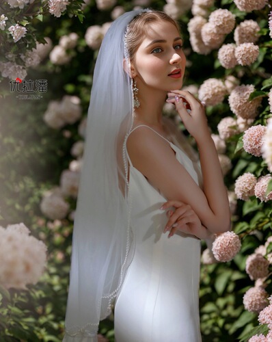 Youlapan European and American headband with hair comb veil wholesale handmade beaded lace mesh wedding dress short veil V35