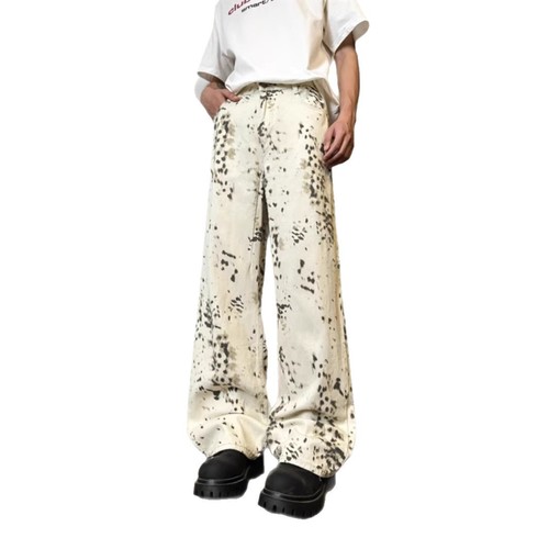 New Men's Jeans 2025 Spring and Summer American Retro Personality Wide Leg Floor-Length Loose Casual Couple Pants