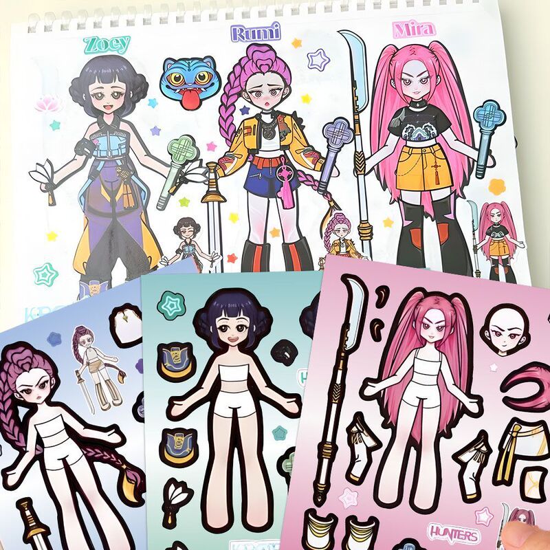 18张KPOP猎魔男团女款两款不重复动手动脑儿童益智趣味换装贴纸|undefined
