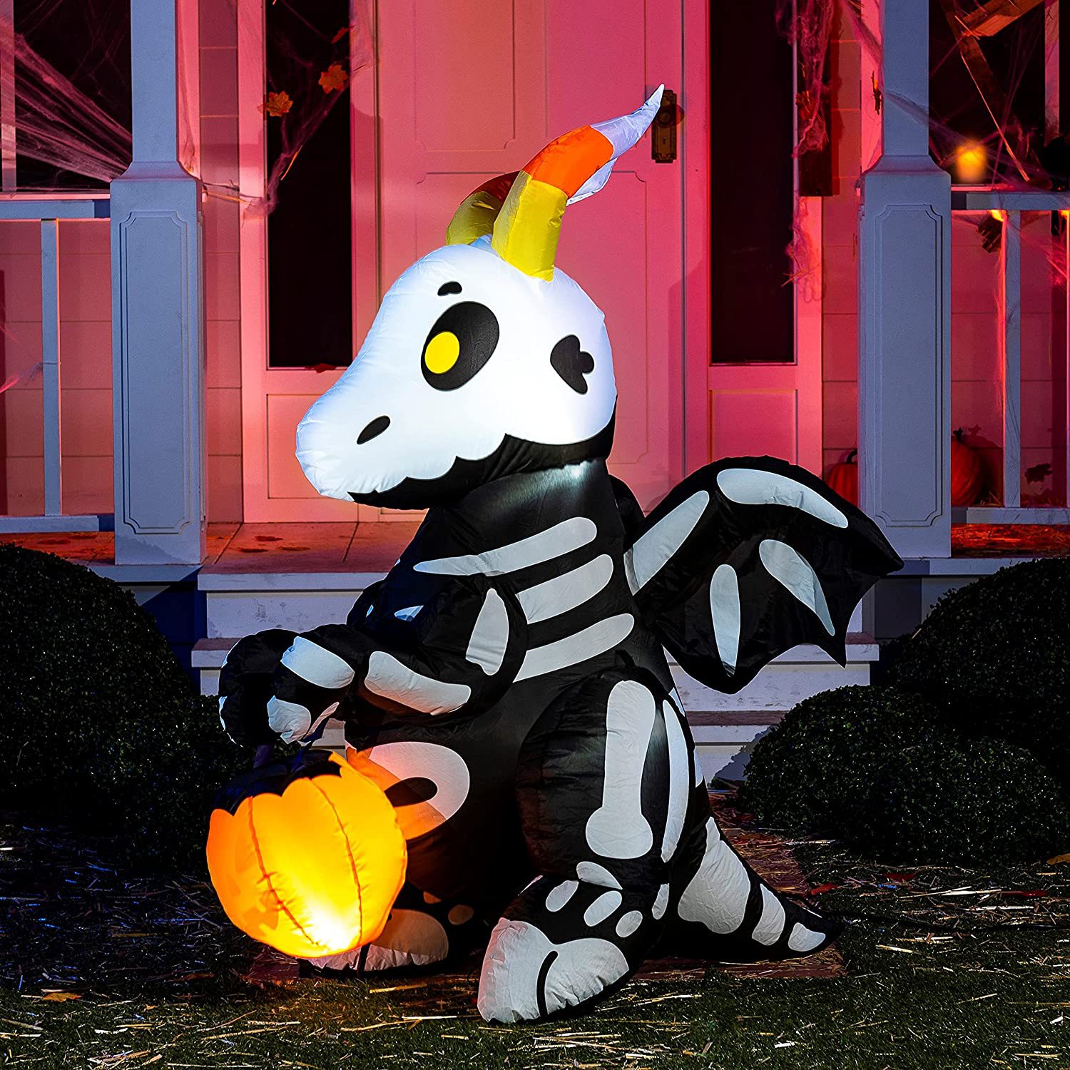 1,5 m alto de Halloween inflable lindo esqueleto dragón calabaza luz inflable modelo Halloween escena decoración con LED