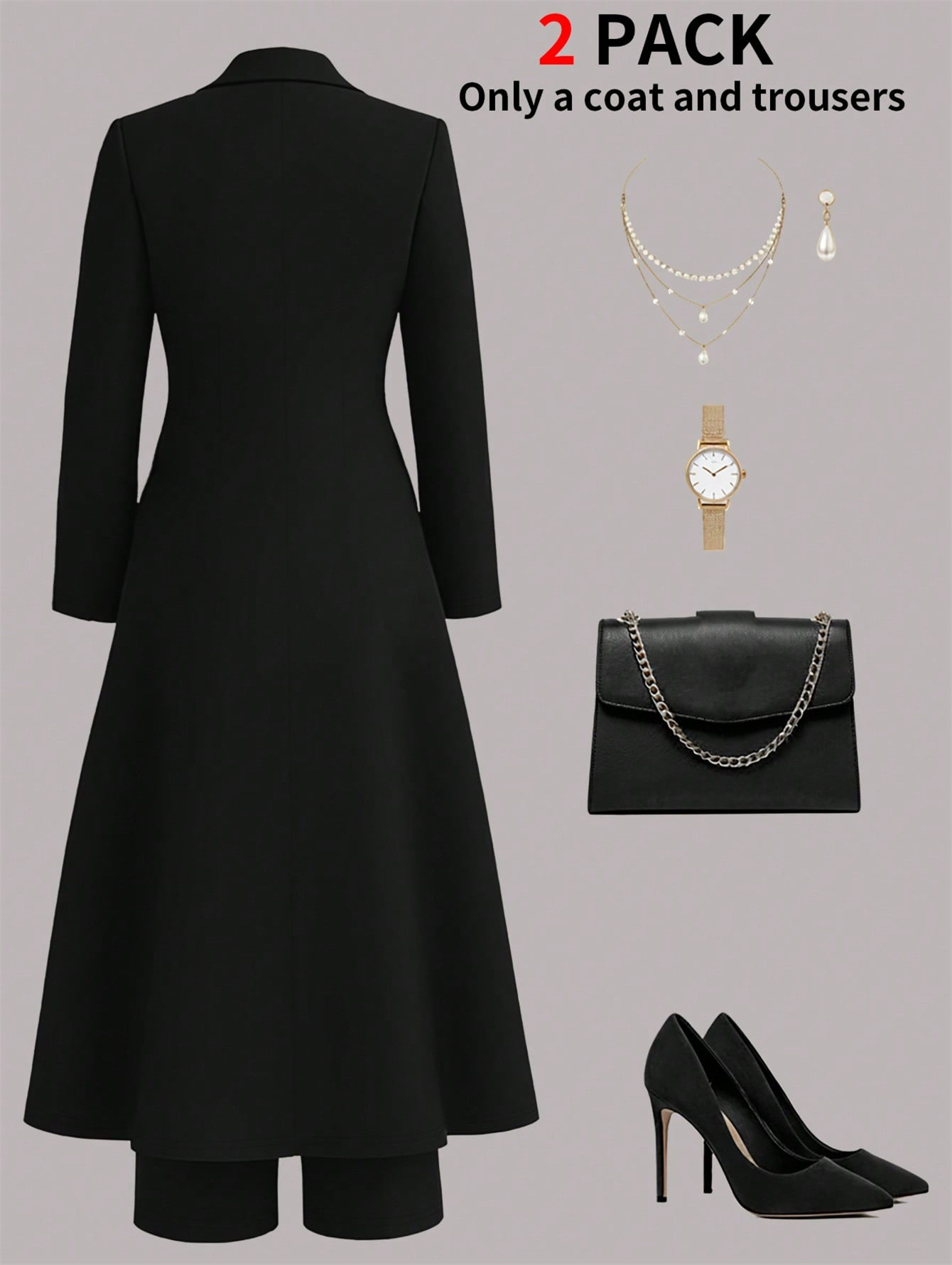 Plus Size Elegant Retro Style Suit Coat Casual Straight Leg Trousers Waist Cinching Long Coat Set_ecoleips.com