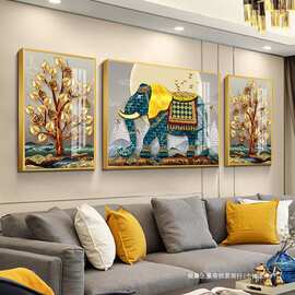 大象客厅挂画三联画2025新款沙发背景墙装饰画欧式高端大气壁画