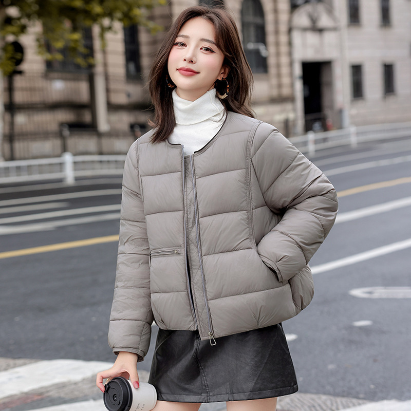 薄款棉服女短款2025秋冬新款简约洋气圆领学院风小个子短款棉衣潮|undefined