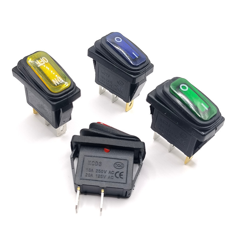 KCD3防水船型开关2脚透明盖防水翘板开关KCD3三脚二档带灯船形