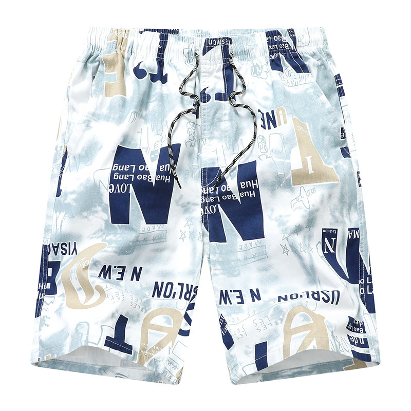Factory Direct Pure Cotton Men's Beach Shorts, Loose-Fitting Five-Point Shorts, White Large Shorts for Outdoor Wear