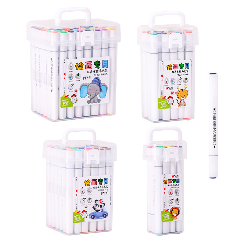 Traje de marcador de doble cabeza al por mayor de 12 Colores de 24 colores de 48 colores marcador de acuarela a base de agua para niños graffiti pluma de cabeza grande