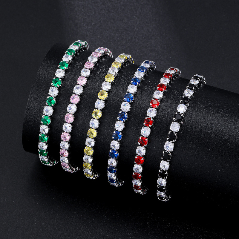 Amazon Cross-Border Hot Selling 4mm Hip-Hop Tennis Bracelet Inter-Color Zircon Bracelet High-End Accessible Luxury Bracelet Wholesale Amazon Cross-Border Hot Selling 4mm Hip-Hop Tennis Bracelet Inter-Color Zircon Bracelet High-End Accessible Luxury Bracelet Wholesale