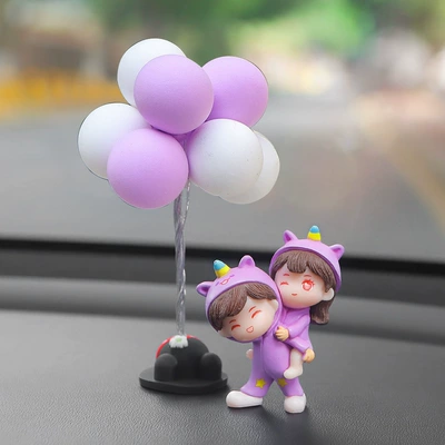 Car ornaments: Center Console Ornaments Girls - purple-clothes-back-back-couple-mickey-purple-white