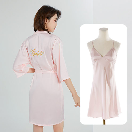 bride gown morning gown lady nightgown wedding makeup bridesmaid group wedding kimono ice silk satin bathrobe