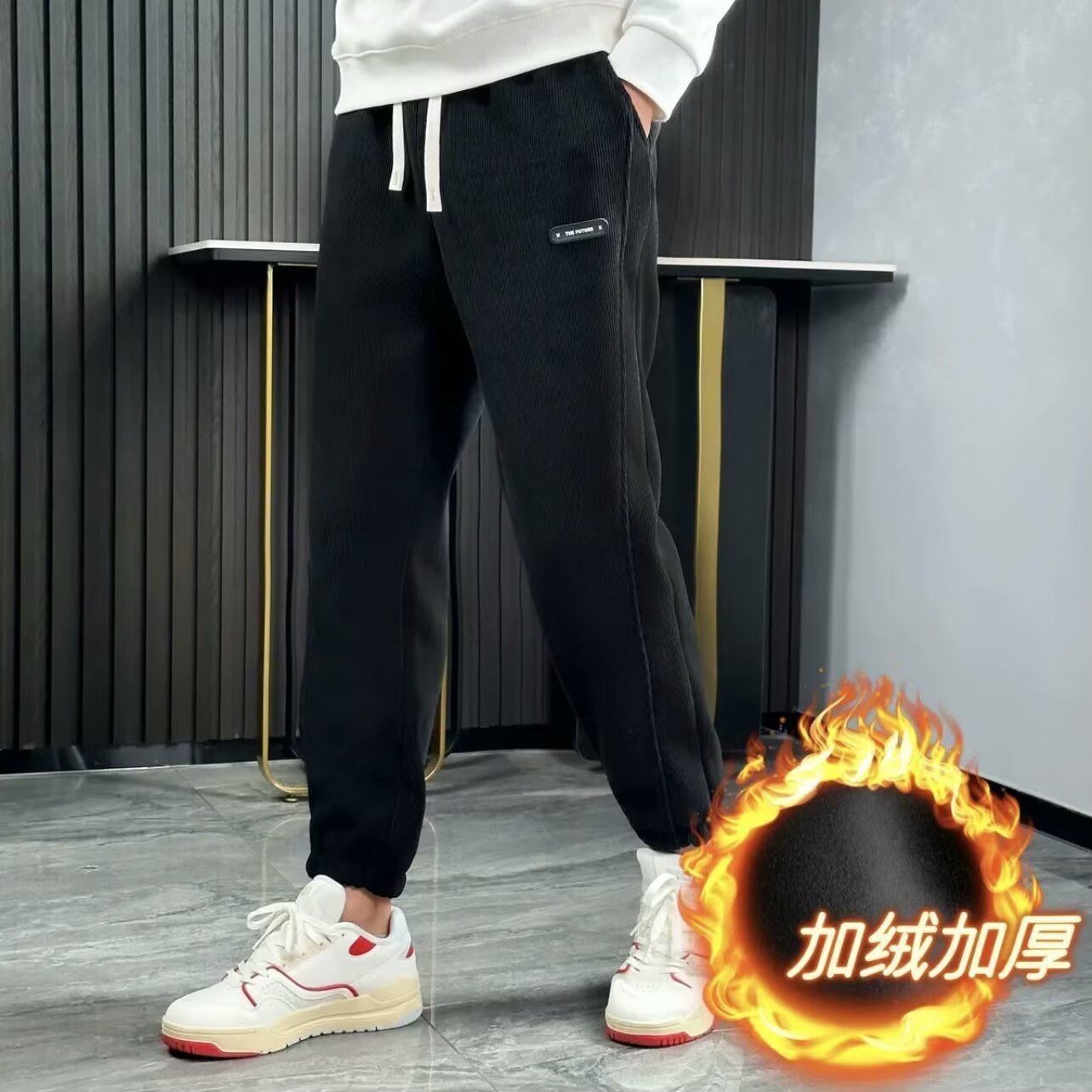 2024秋冬加绒加厚条绒棉裤休闲裤男保暖宽松束脚男士运动卫裤
