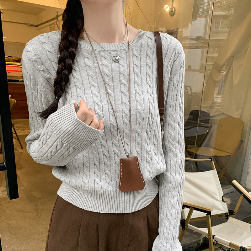 Vintage Twist Pullover Sweater Cotton High-end Knitted Sweater Women's 2024 New Autumn and Winter Korean Wear Short Top