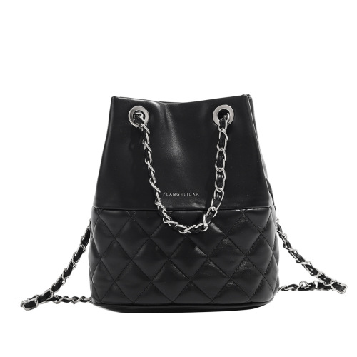 Xiaoxiangfeng bucket bag female Korean version ins popular rhombus chain commuter shoulder bag high-end texture crossbody bag