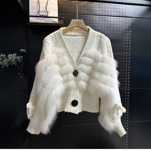 2025新短款车条狐狸毛皮草开衫毛衣针织衫百搭小香风女装外套外贸