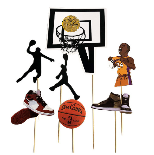 Basketball Cake Topper, Boy's Basketball Scene Birthday Cake Decoration Insert, Basketball Hoop Baking Decoration Flag