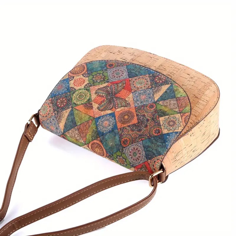 2024 New Cork Print Art Flip Saddle Versatile Casual Butterfly Back Zipper Crossbody Bag_voghion.com