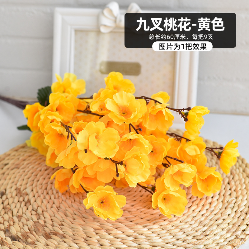 Simulación de ramas de flor de durazno, ramas de flor de ciruelo de cera falsa, flores de cerezo, flores de plástico, flores falsas, arreglos florales de piso, decoración de árboles de paisaje