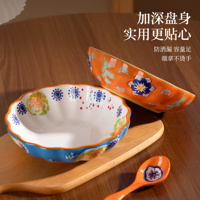 Plato de frutas de porcelana de cabello suelto pintado a mano nuevo tipo de mesa de té de sala de estar dulces plato de frutas secas plato de bocadillos plato de postre