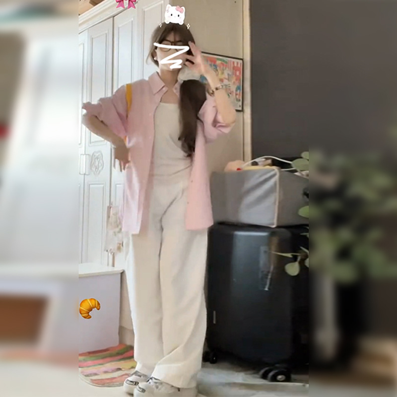 法式粉色衬衫外套女夏季2024新款小众设计感气质绝美雪纺防晒衬衣