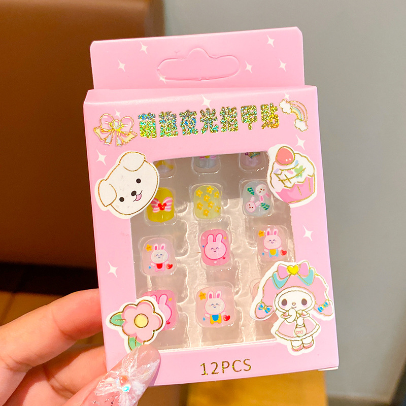 Nuevo autoadhesivo lindo princesa manicure pegatinas de luz nocturna pegatinas de uñas para niños niñas pequeñas parches DIY conjunto desmontable