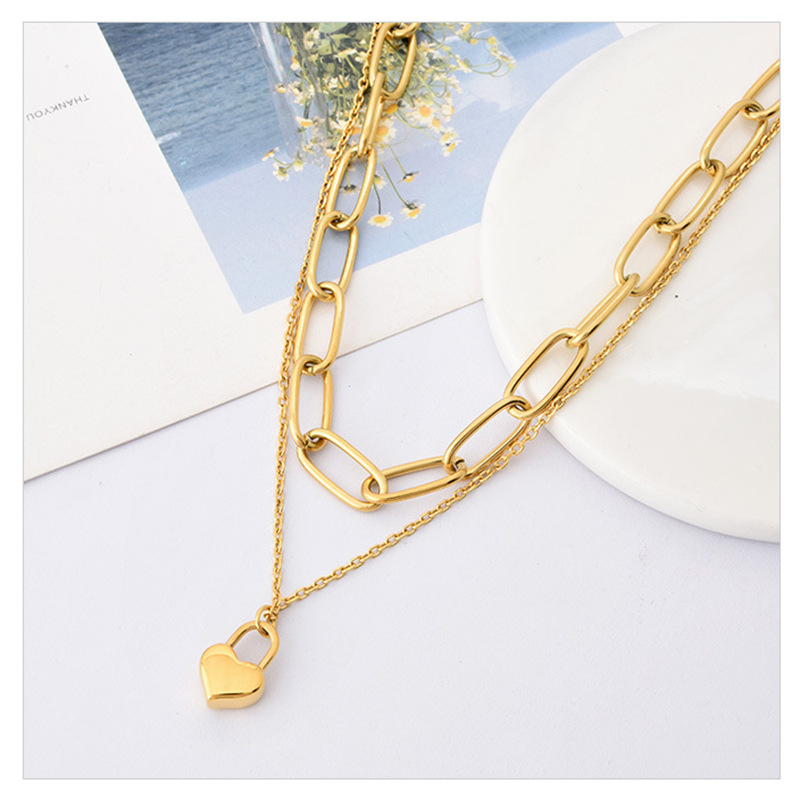Necklace Classification 304 Stainless Steel Chain Material PVD Coated 18K Gold Plated Heart 304 Stainless Steel Hip-Hop Waterproof Non Tarnish 304 Stainless Steel Necklace