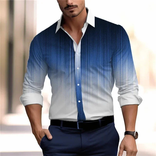 Camisa de botón de solapa de manga larga suelta nueva 2024 de todo fósforo de patrón vertical de alta calidad para hombre MB12