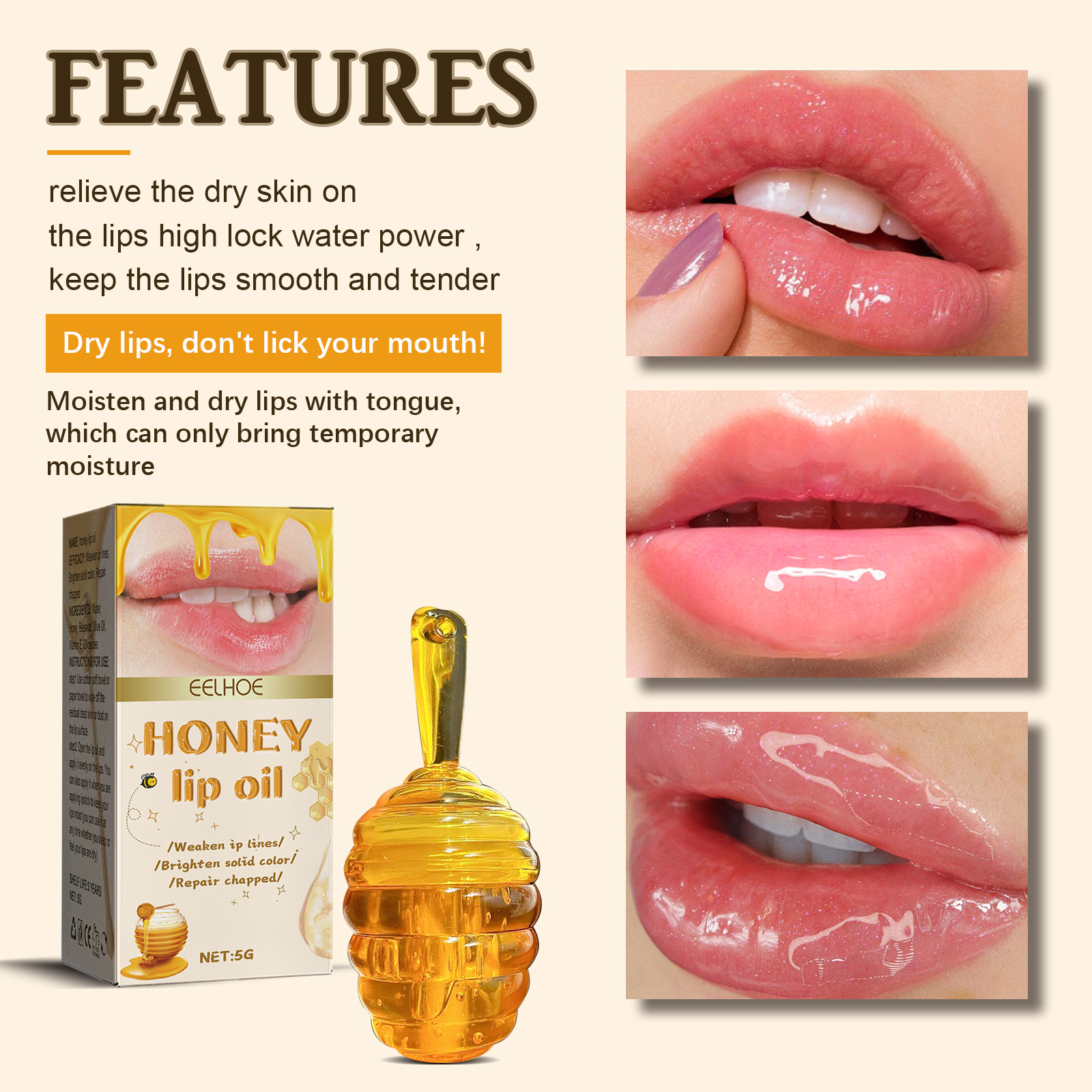 EELHOE Honey to Lighten Lines, Prevent Dry Cracks, Skin Peeling, Lips, Moisturize, and Protect Lip Oil_voghion.com