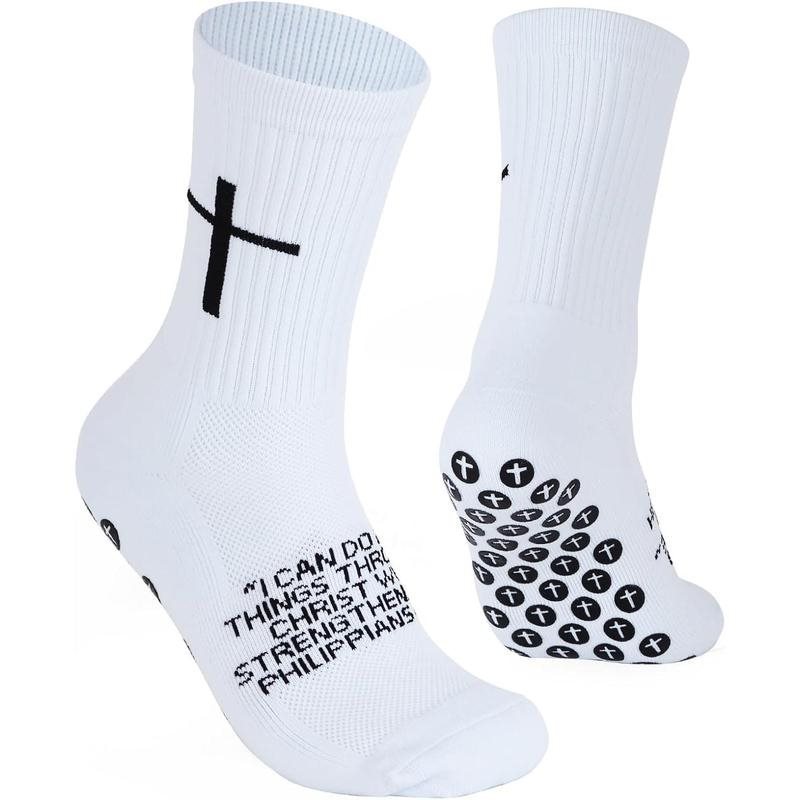Unbranded Cushioned Grip Crew Socks White Black