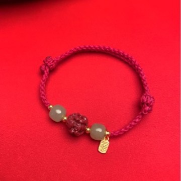 Year of the Horse, Zodiac Year, Cinnabar Red Rope, Men's and Women's Hetian Jade Couple's Bracelet Gift Wholesale