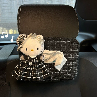 High-End Chanel-Style Hello Kitty Car Car tissue box/set - diamond-black-straw-hat-silver-diamond-knot-black-diamond-small-fragrant-skirt-little-black-cat-left-black-small-fragrant-tissue-bag