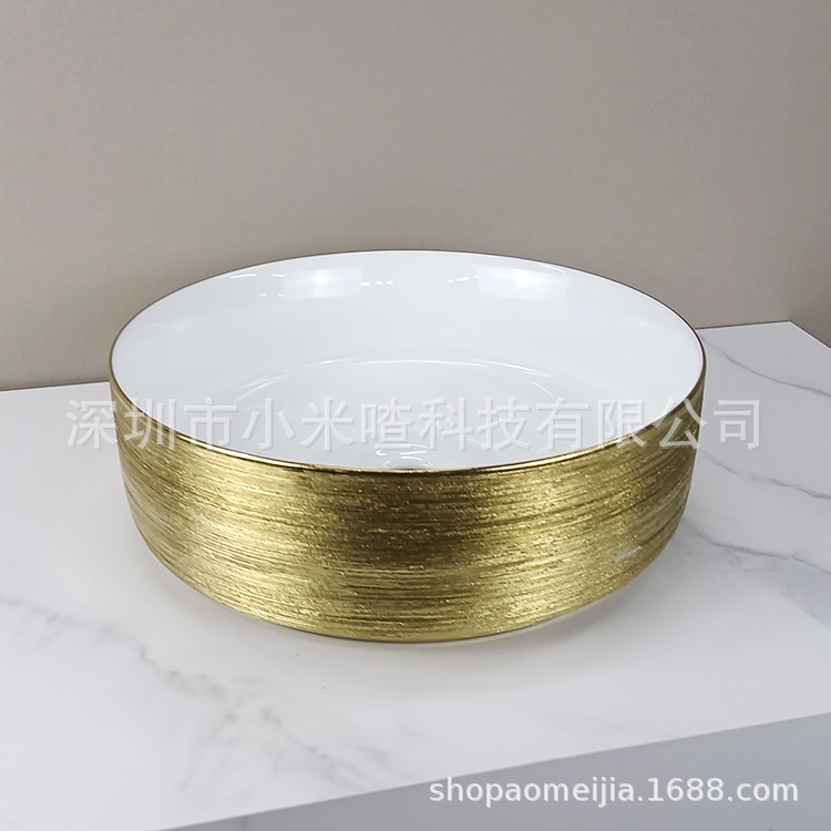 Cuenca de cerámica de oro electrodeposición, lavabo de mano de ingeniería redonda europea, lavabo de arte transfronterizo de Oriente Medio, India, Vietnam