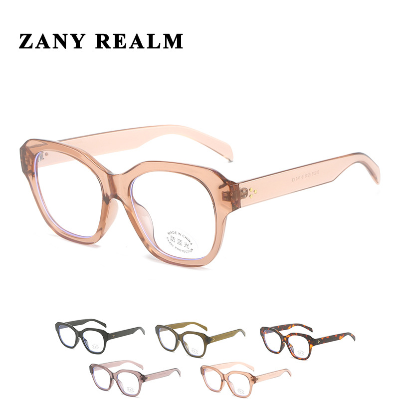 Nuevo estilo coreano retro ojo de gato marco grande anti-azul gafas de luz cara redonda versátil beige uñas marco negro gafas de Marco liso fabricante