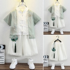 漢服子供男性半袖スーツ幼稚園ベビー夏中国風古代衣装秋唐スーツ中国学習服パフォーマンス服