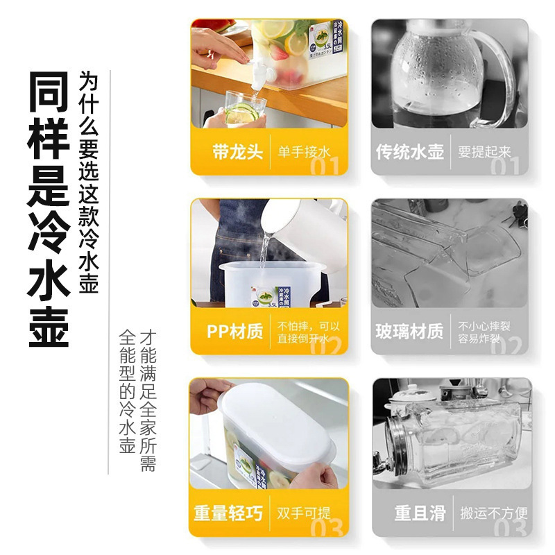 家用冰箱凉水壶塑料塑封冷水壶简约冷水桶北欧风带龙头加厚代发|undefined