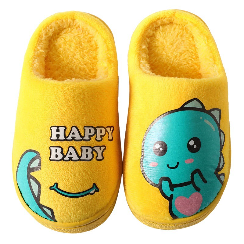 Новая 2023 Мужская и женская детская хлопковая обувь, теплые детские хлопковые тапочки, Мультяшные динозавры, домашний нескользящий пол для родителей и детей в помещении