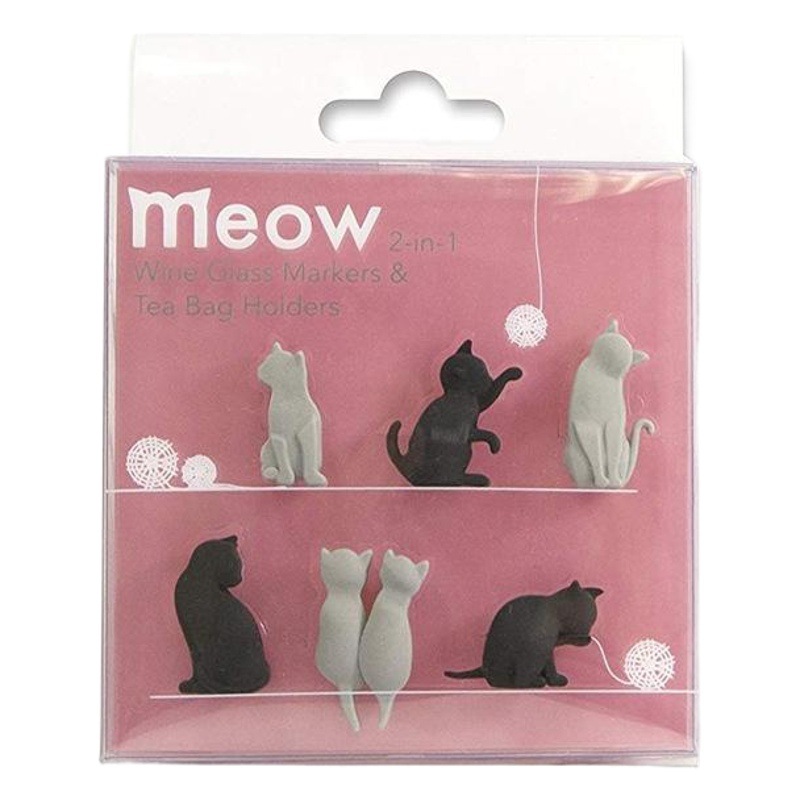 Gatito marca de vidrio de vino MIOW marcadores de vidrio de vino gatito reconocedor de vidrio de vino bolsa de té colgando