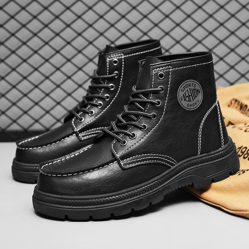 Vintage Martin Boots For Men, Autumn Black British Style High-Top Men's Shoes, Genuine Leather Work Couple Boots, Leathe_vogvips.com