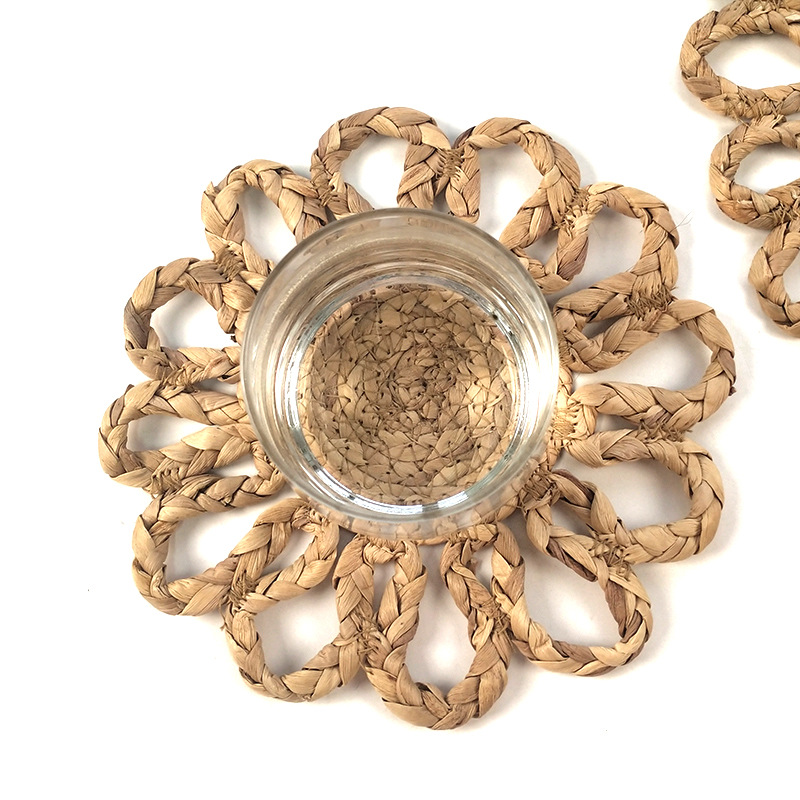 Sol en forma de almohadilla de mesa almohadilla de taza de lujo ligero de alto nivel de calabaza de hierba tejida mortero de calabaza tejida de hierba gruesa almohadilla de aislamiento térmico