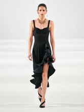 【特价清仓款】外贸欧美女装性感开叉荷叶边吊带连衣裙中长裙气质