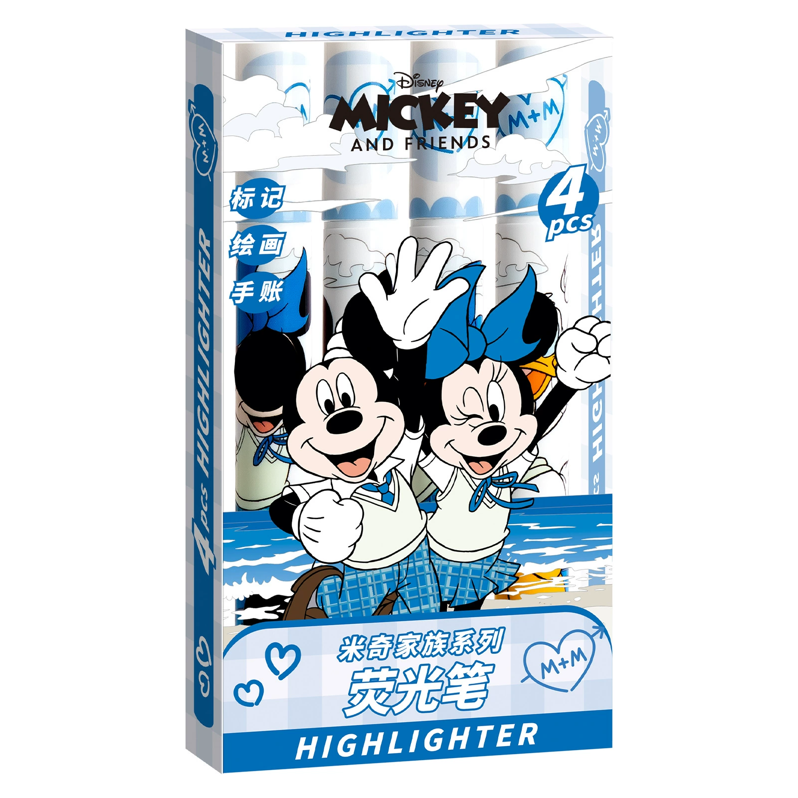Защитный для глаз хайлайтер Mickey, нейлоновый мягкий наконечник, набор из 4 штук, мягкий в управлении цветной маркер для рисования и пометок