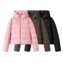 现货2025秋季新款宽松休闲极简风纯色连帽羽绒服外套女 5P0C11920