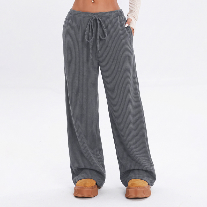 Cross-border women's knit ribbed fabric casual fitness yoga versatile low-rise straight-leg long pants Cross-border women's knit ribbed fabric casual fitness yoga versatile low-rise straight-leg long pants