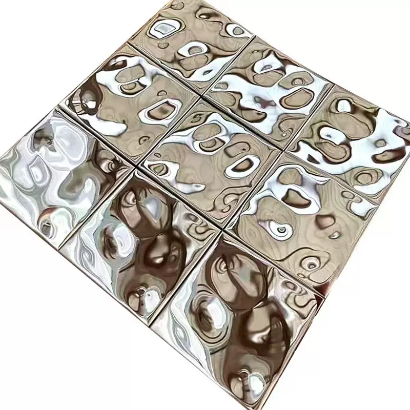凹凸金属不锈钢马赛克瓷砖银色水波纹背景墙镜面墙贴卫生间墙砖