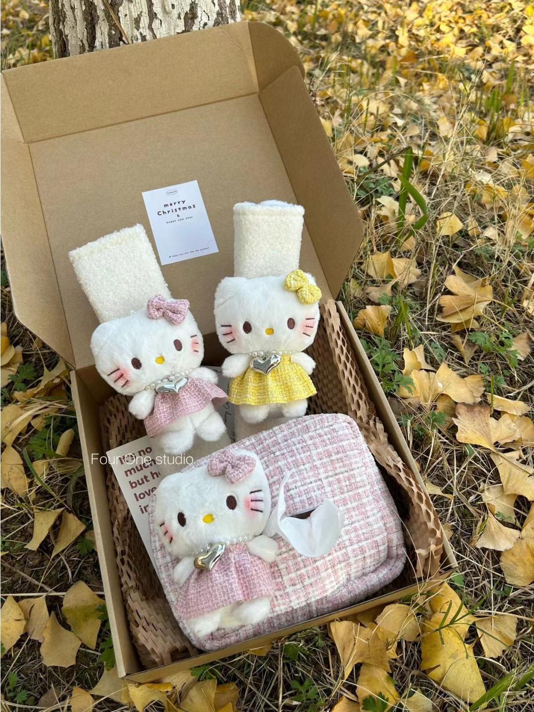 Car tissue box, cute kitty cat tissue bag, girly style, high aesthetic car tissue bag
