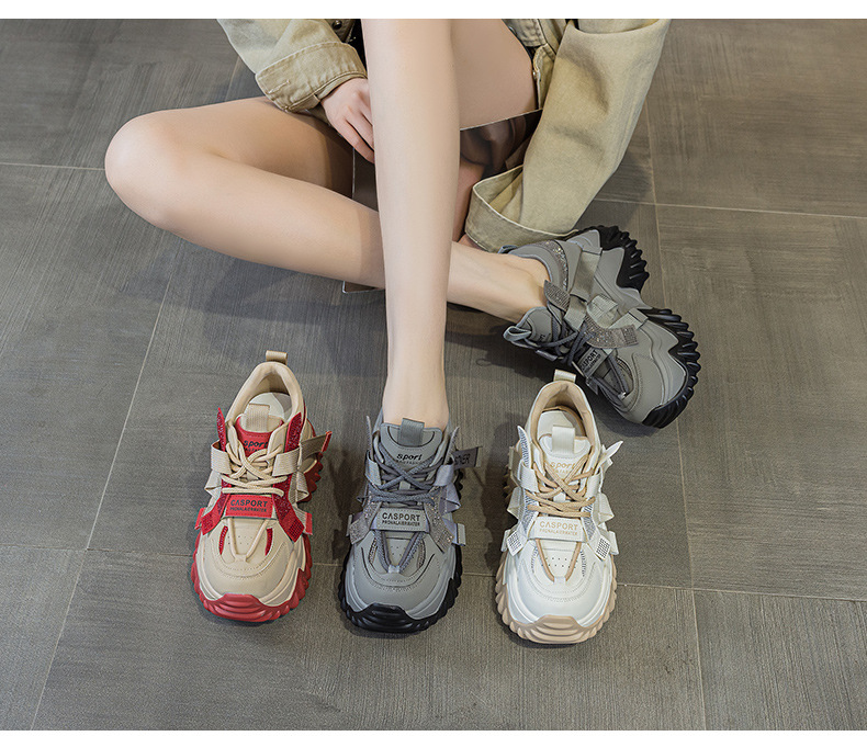 Giày sneaker nữ chunky đế dày phong cách retro, tăng chiều cao — Xám lông cừu 5013-1, Be lông cừu 5013-1, Be một lớp 5013, Đỏ lông cừu 5013-1 chi tiết 26
