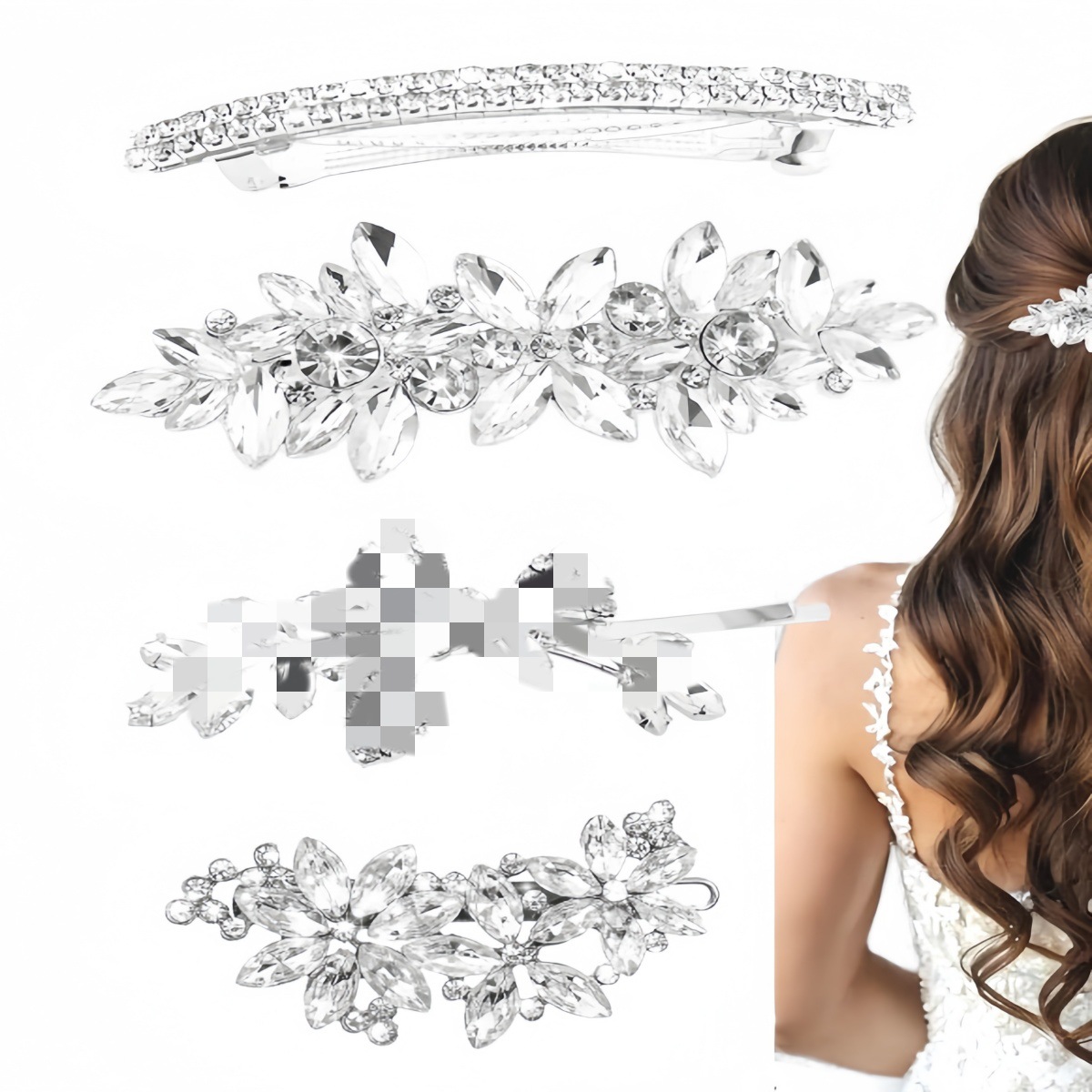 Europa y los Estados Unidos suministraron abrazaderas de cabello de cristal de diamante de ojo de caballo, abrazaderas de cabello de cabeza detrás, toques de cabello de perlas, conjunto de clip de resorte.