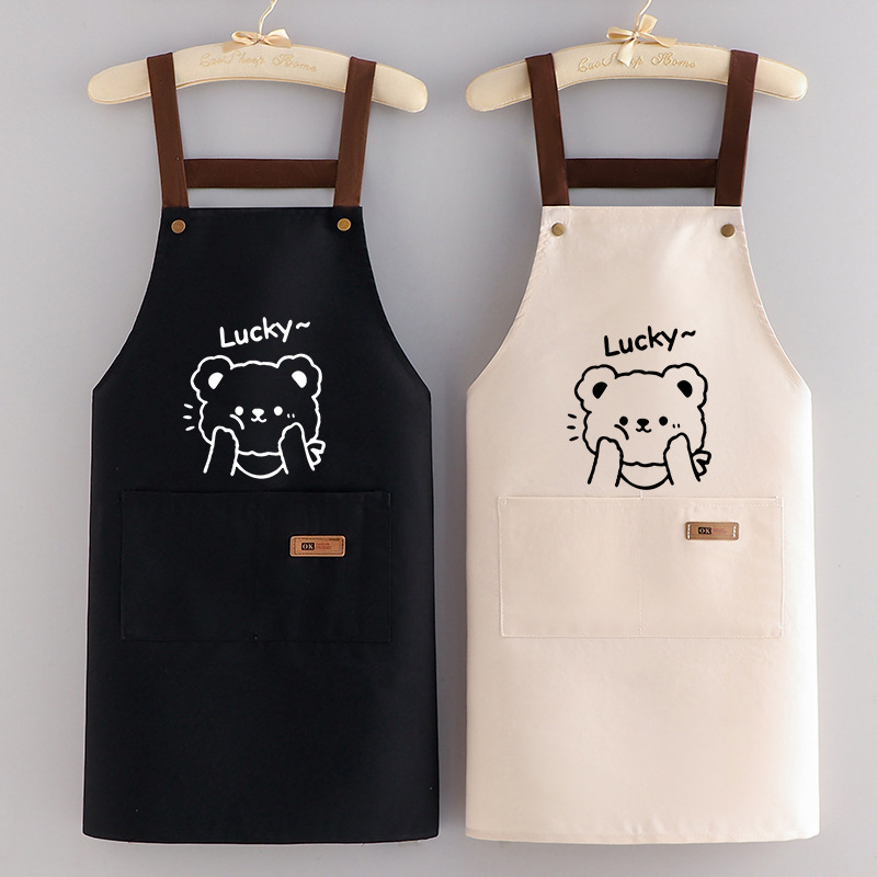 时尚帆布卡通围裙家用厨房防污耐磨做饭围腰印字印字餐饮工作服女|undefined